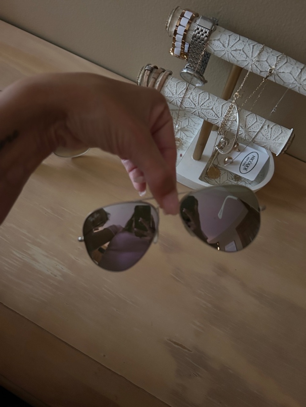 Ray ban Aviator Sunglasses - Silver Frame with purple Mirrored Lenses